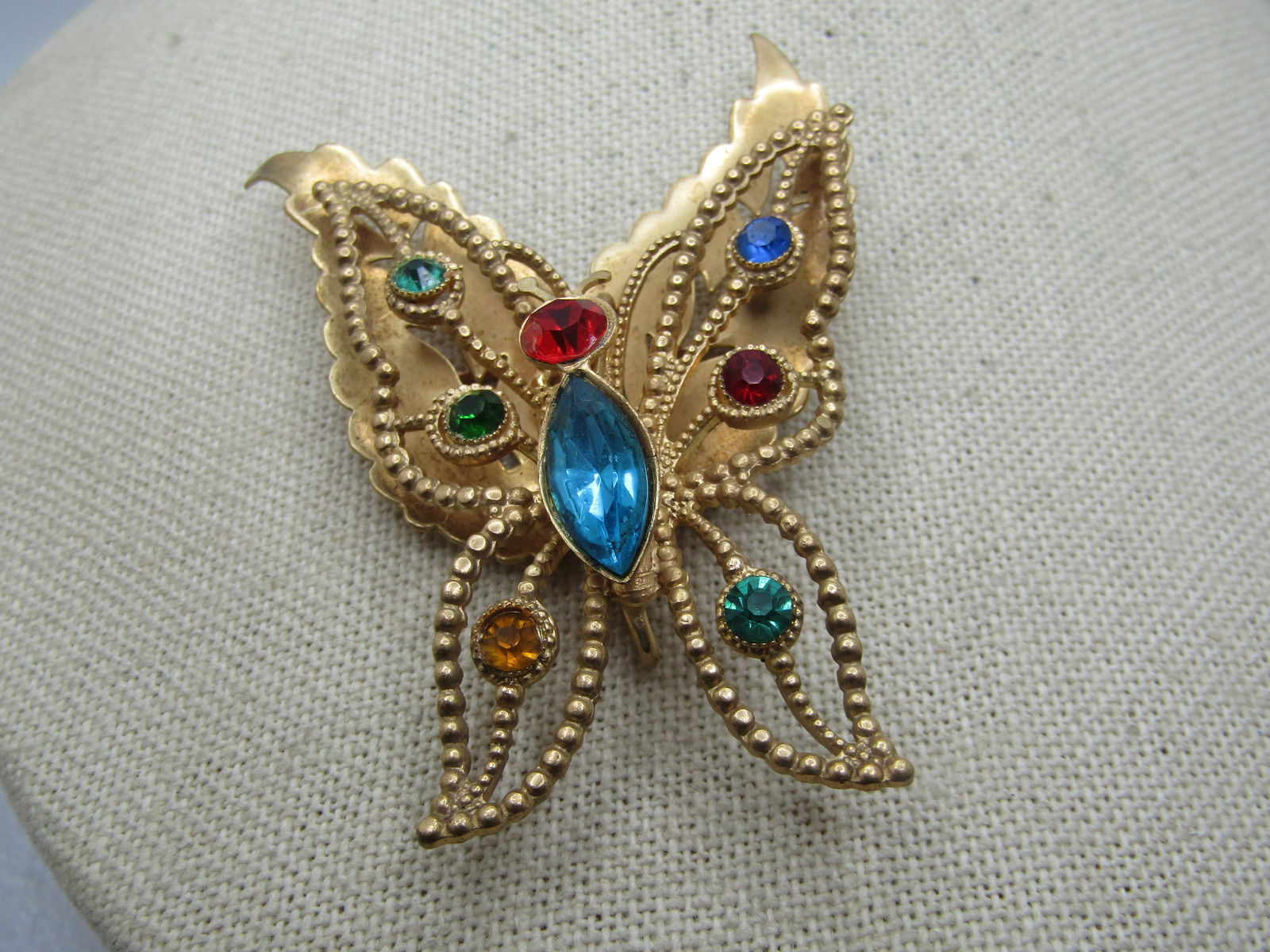 Vintage Butterfly & Rhinestone Brooch, With Leaves, 1950's-1960's (1 of 5)