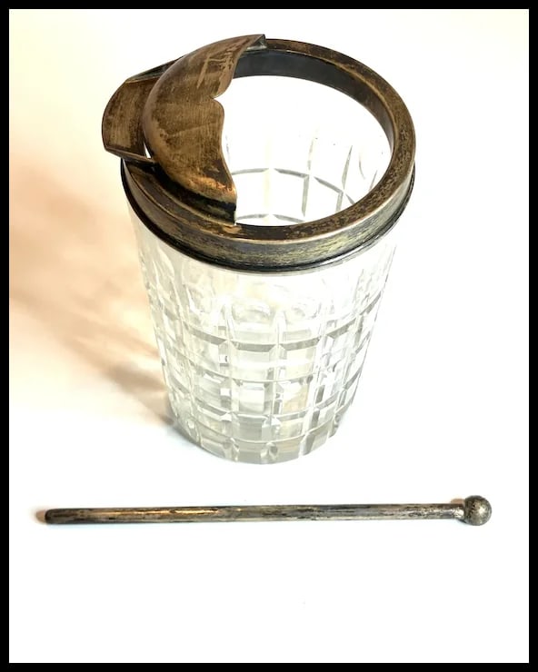 Antique Hawkes Cut Glass and Sterling Silver Cocktail Martini Pitcher with Matching Sterling Silver - 6