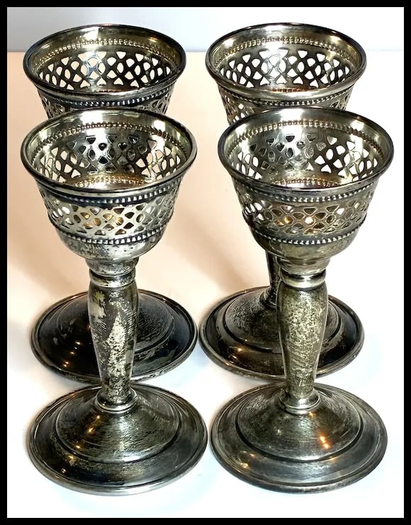 Set of Four Vintage Sterling Silver Cordial Glasses - 4