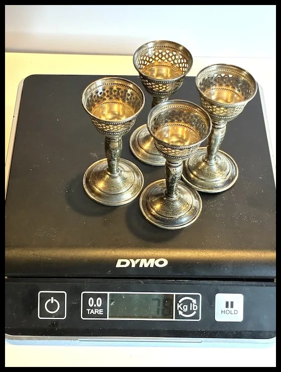 Set of Four Vintage Sterling Silver Cordial Glasses - 8