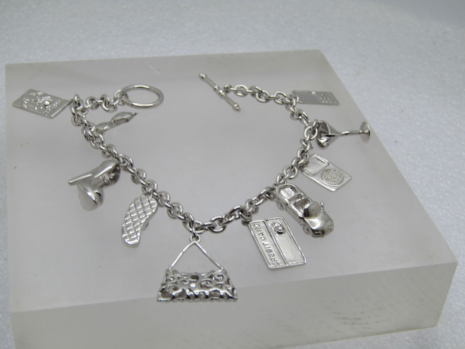 Vintage Posh Charm Bracelet, Toggle Clasp. 8", 1990's, Signed (1 of 7)