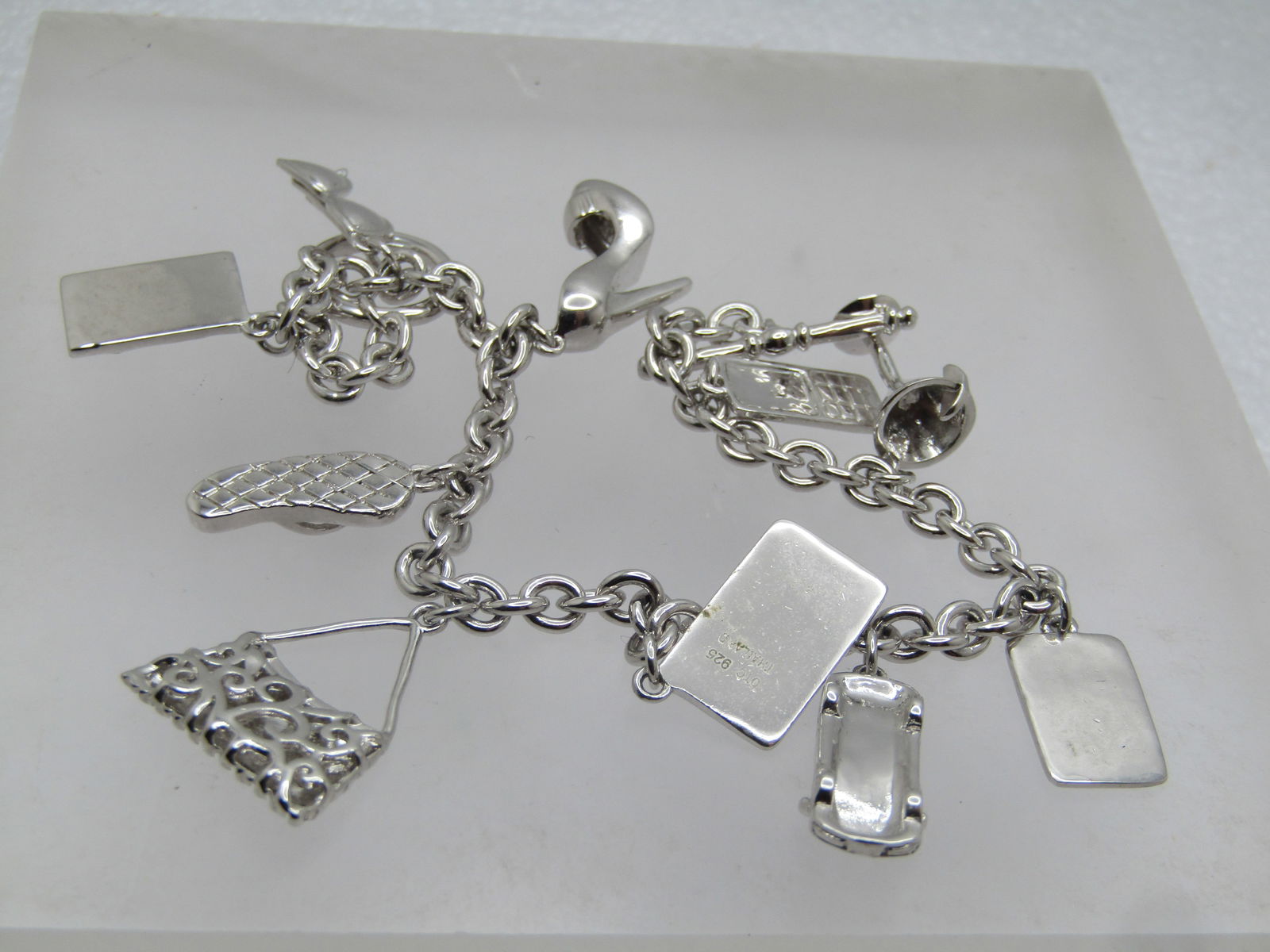 Vintage Posh Charm Bracelet, Toggle Clasp. 8", 1990's, Signed - 5