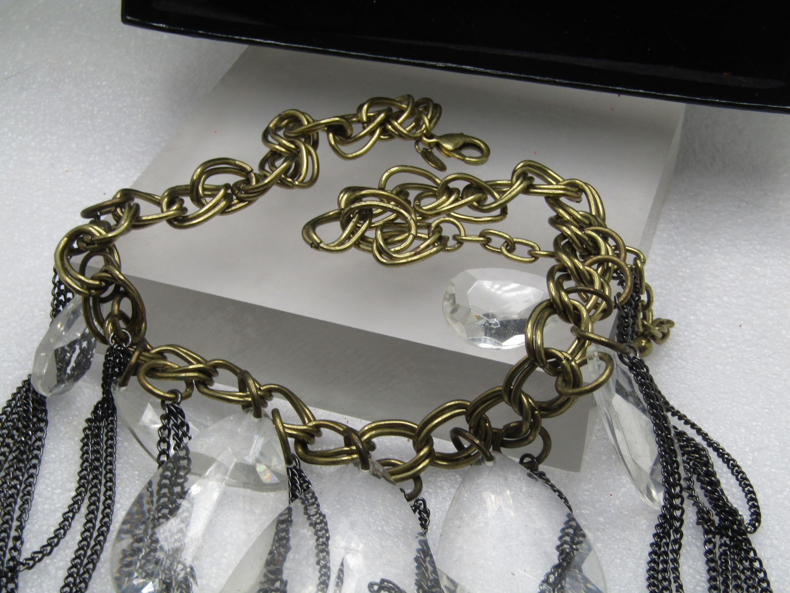 Vintage Joan Rivers Lucite Crystal & Chain Necklace, Chunky, 20", 1990's - 6