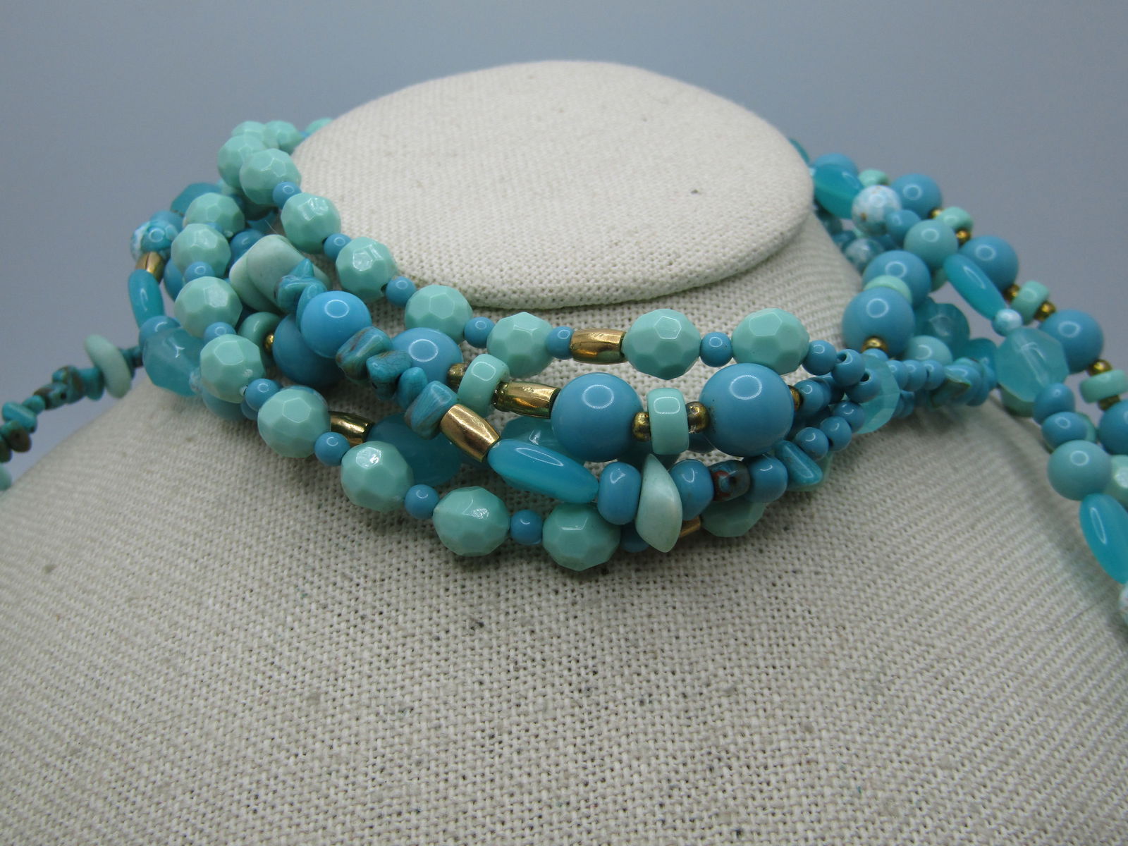 Vintage Joan Rivers 4 Strand Necklace, Lucite Turquoise Beads, 48", 1990's - 2