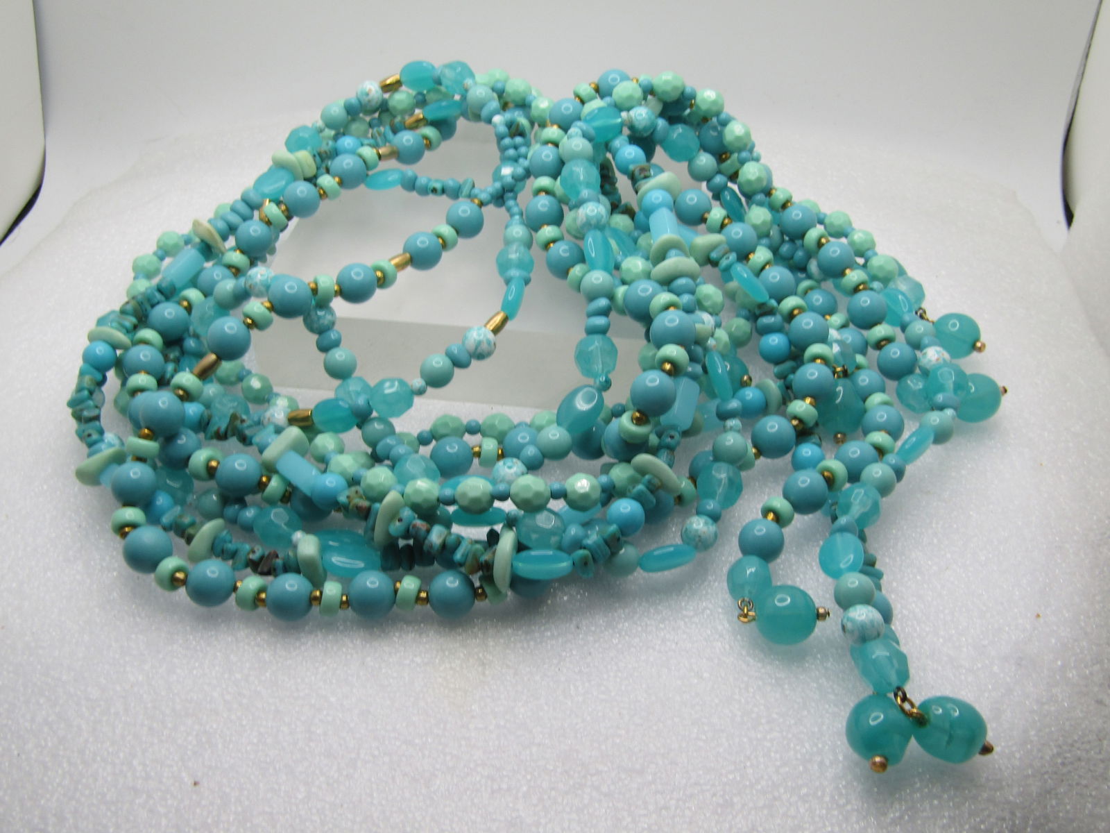 Vintage Joan Rivers 4 Strand Necklace, Lucite Turquoise Beads, 48", 1990's - 3