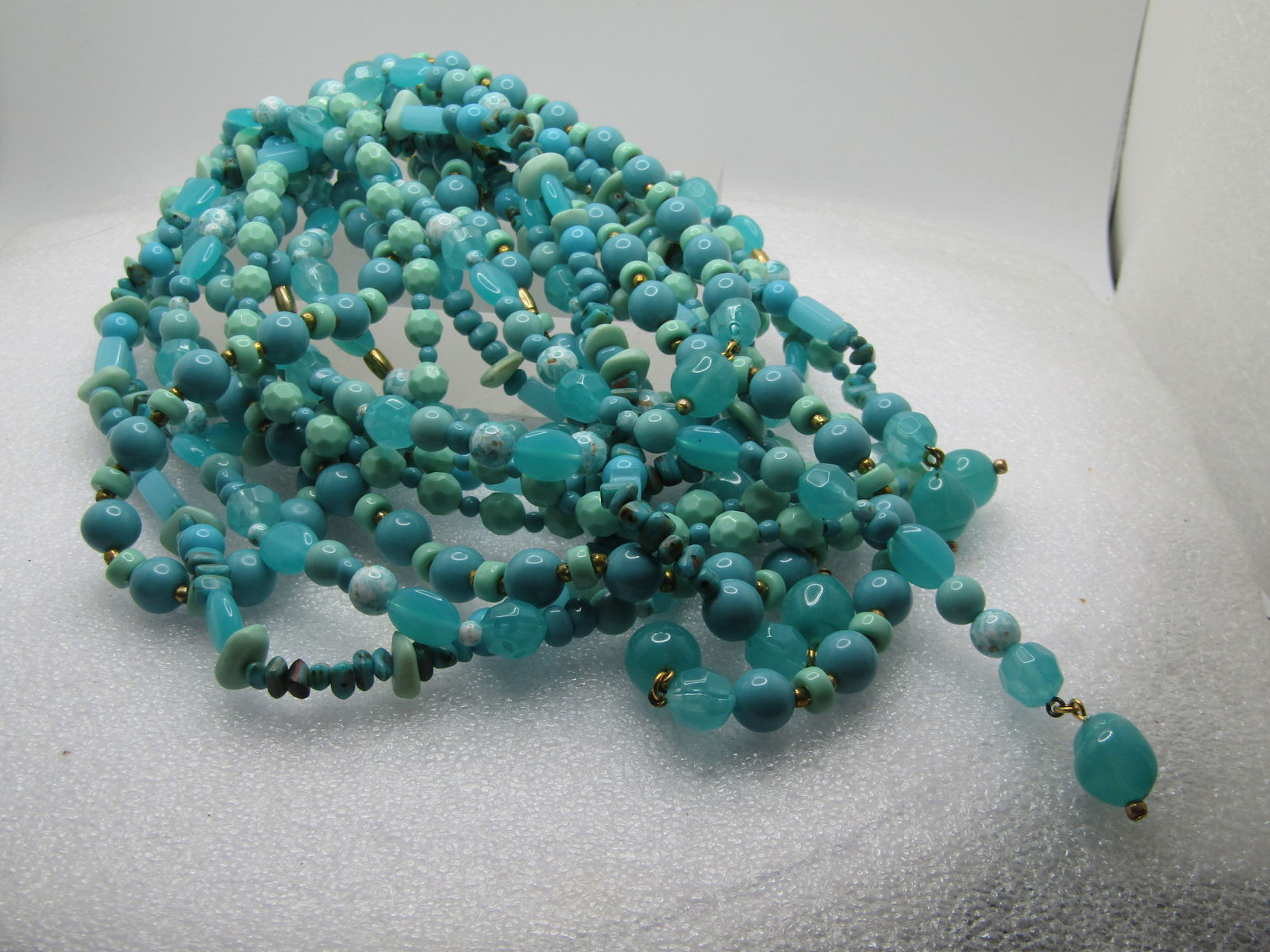Vintage Joan Rivers 4 Strand Necklace, Lucite Turquoise Beads, 48", 1990's - 5