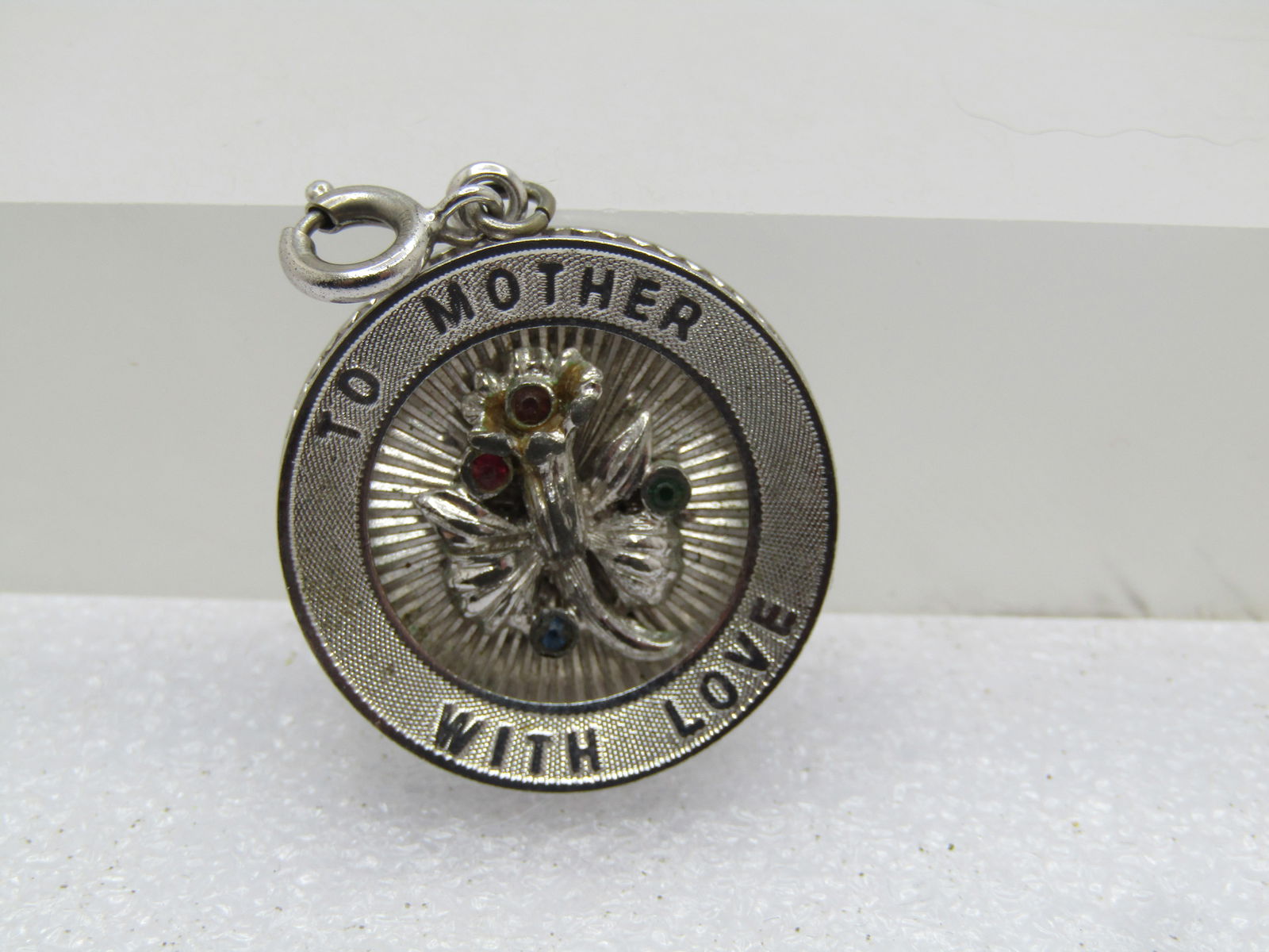 Vintage Monet To Mother With Love Orchid Charm/Pendant, 1960's, Rhinestones - 2