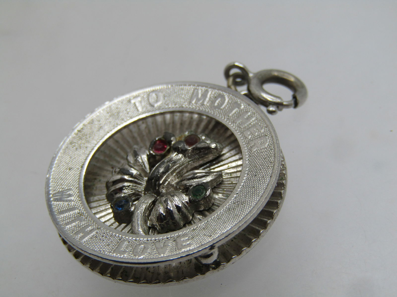 Vintage Monet To Mother With Love Orchid Charm/Pendant, 1960's, Rhinestones - 6