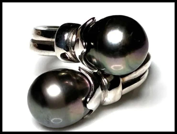 Estate Cultured Tahitian Pearl Sterling Silver Bypass Ring - 3