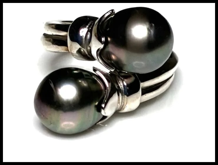 Estate Cultured Tahitian Pearl Sterling Silver Bypass Ring - 4