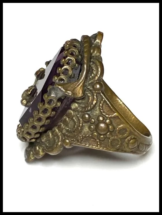 Vintage Ornate Purple Statement Dragon Ring - 4