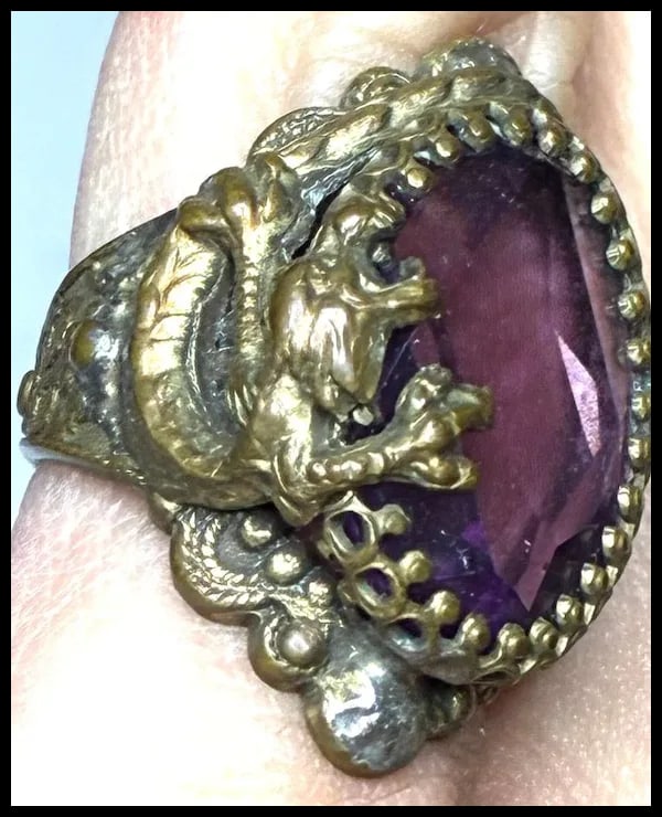 Vintage Ornate Purple Statement Dragon Ring - 6