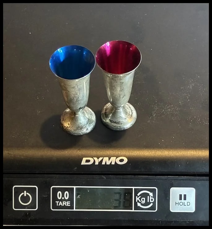 Gorham Sterling SIlver Enameled Cordial Glasses -Red and Blue - 14