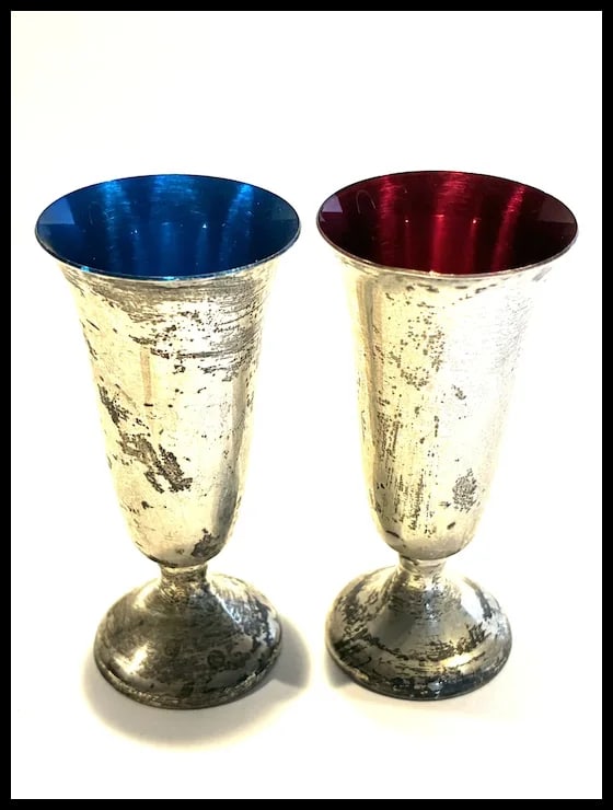 Gorham Sterling SIlver Enameled Cordial Glasses -Red and Blue - 2