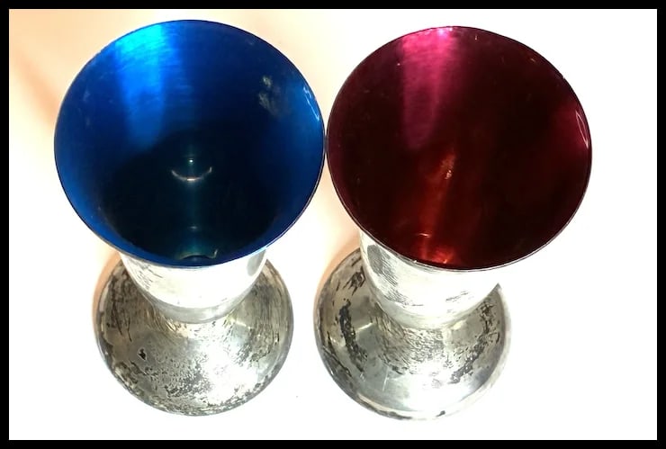 Gorham Sterling SIlver Enameled Cordial Glasses -Red and Blue - 4