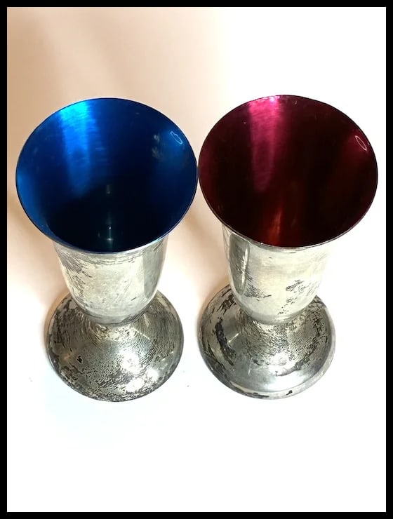 Gorham Sterling SIlver Enameled Cordial Glasses -Red and Blue - 5