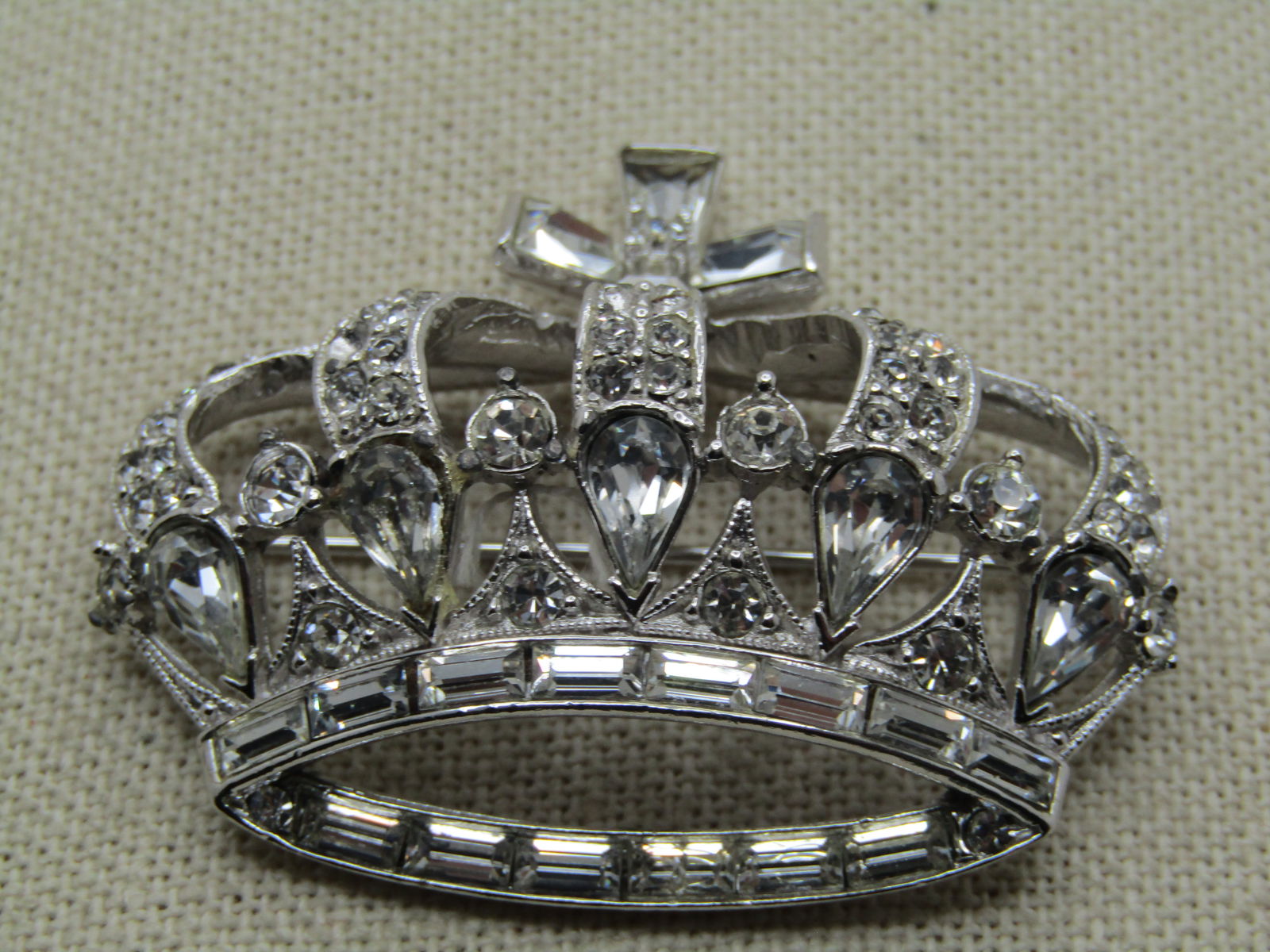 Vintage Rhinestone Crown Brooch, Signed Bogoff, 1950's-1960's (1 of 6)