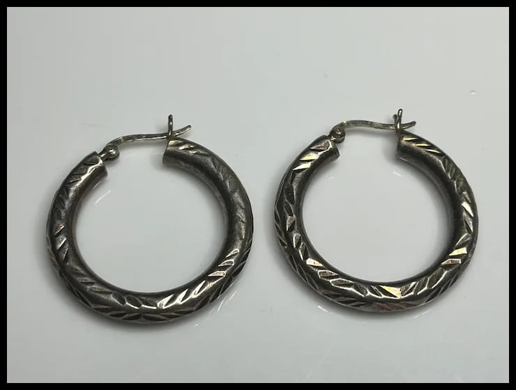 Vintage Etched Sterling Silver Hoop Earrings - 3