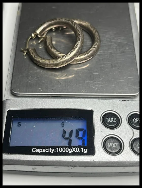 Vintage Etched Sterling Silver Hoop Earrings - 4