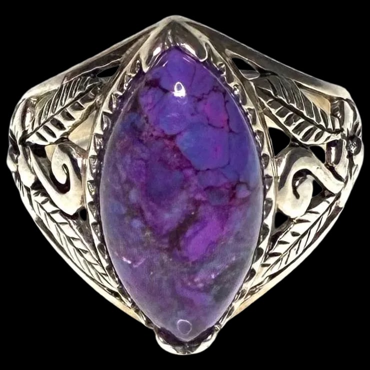 Vintage BBJ Sterling Silver Purple Turquoise Cabochon Ring (1 of 5)