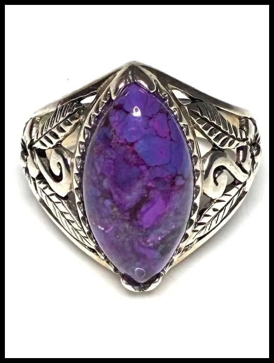 Vintage BBJ Sterling Silver Purple Turquoise Cabochon Ring - 2