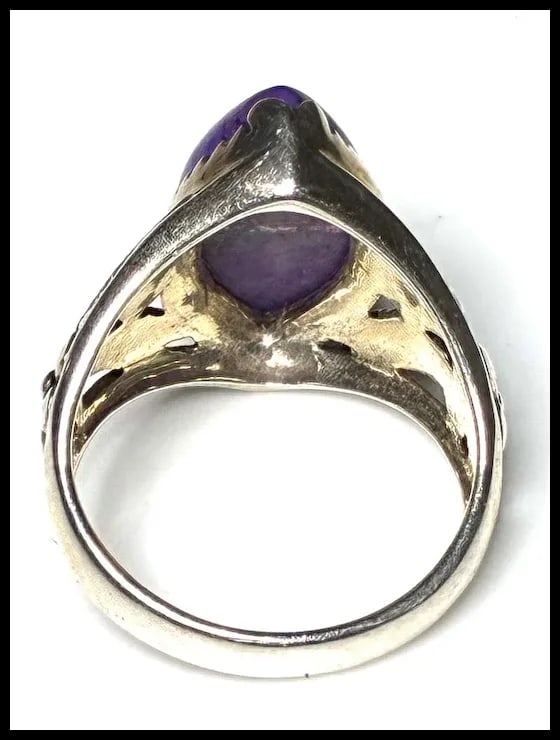 Vintage BBJ Sterling Silver Purple Turquoise Cabochon Ring - 5