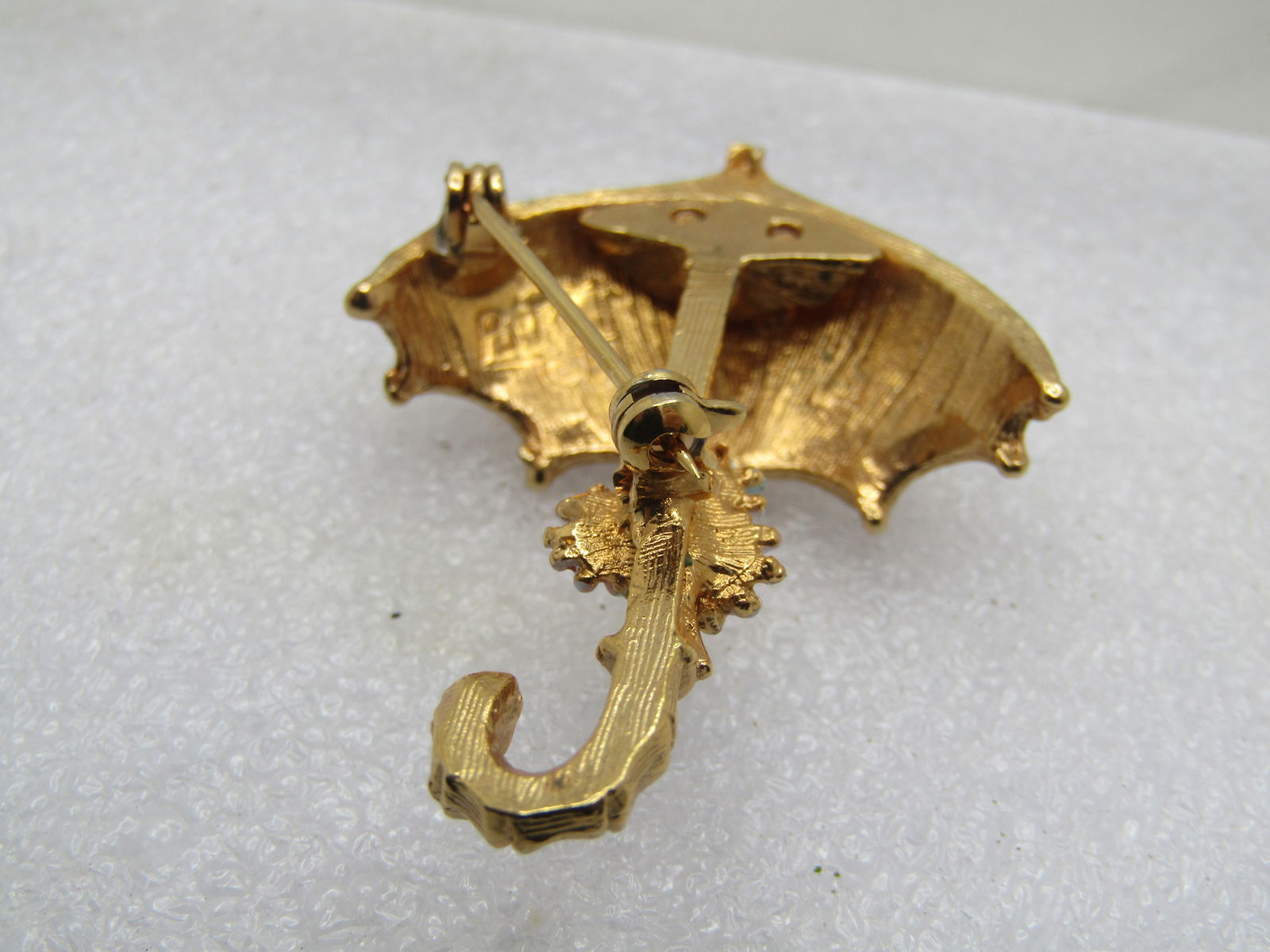 Vintage Umbrella & Enameled Floral Brooch, 1960's-1970's, Signed - 5