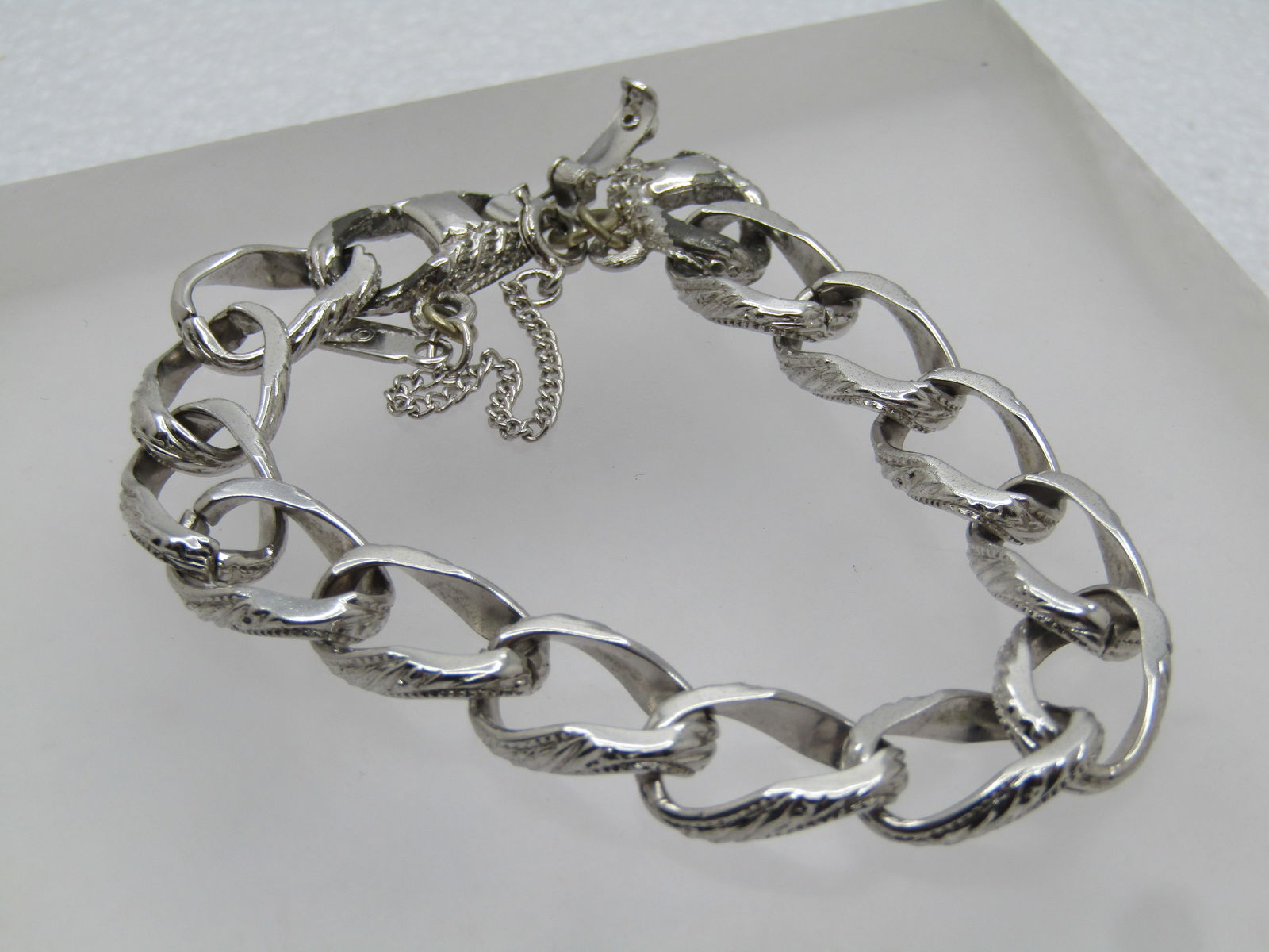 Vintage Monet Charm Bracelet, 7.25", 1960's, Safey Chain, Signed - 4