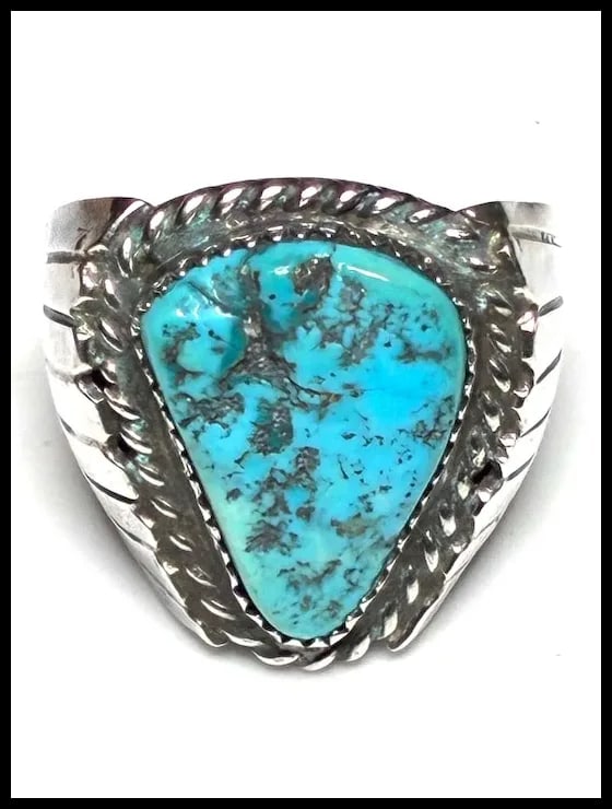 Vintage Handmade Blue Turquoise Native American Oversize Statement Ring - 2