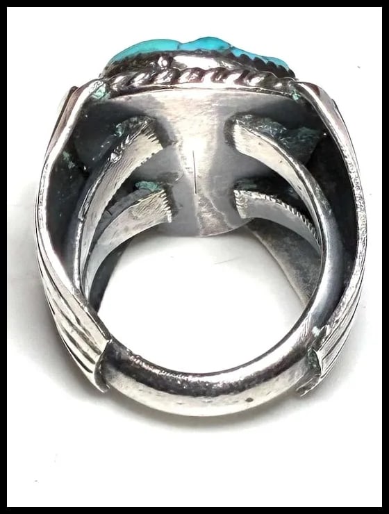 Vintage Handmade Blue Turquoise Native American Oversize Statement Ring - 4