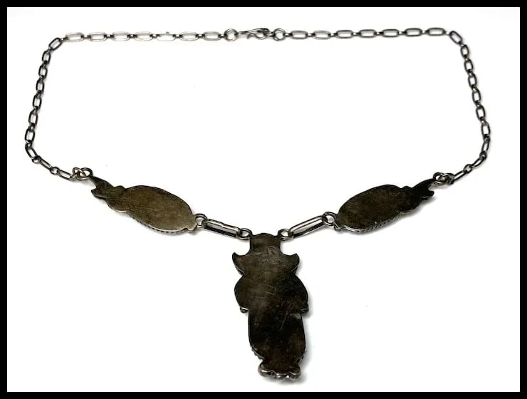 Vintage Handmade Sterling Silver Navajo Turquoise Necklace Signed R - 4