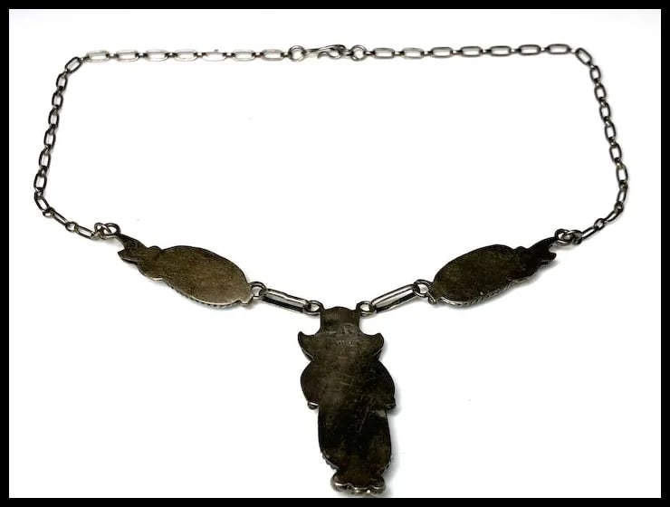 Vintage Handmade Sterling Silver Navajo Turquoise Necklace Signed R - 5