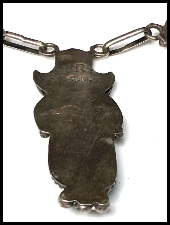 Vintage Handmade Sterling Silver Navajo Turquoise Necklace Signed R - 6