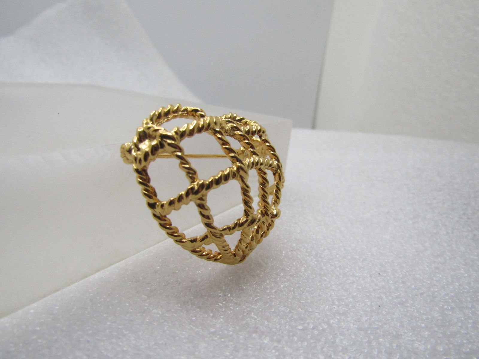 Vintage Open Grid Heart Brooch, Signed AK, 1980-'s-1990's. - 3