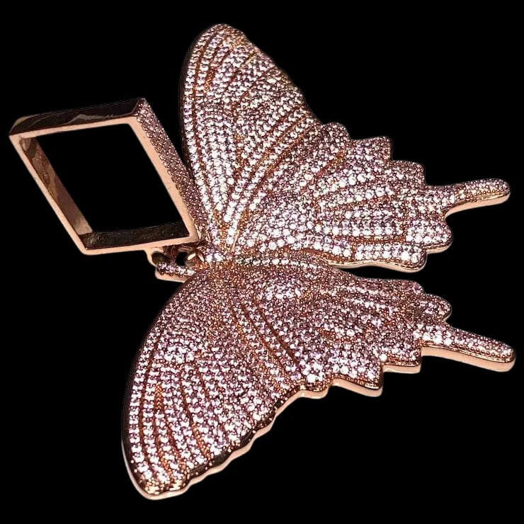 Estate Rose Gold Plated Sterling Silver Pave Oversized Butterfly Pendant (1 of 6)