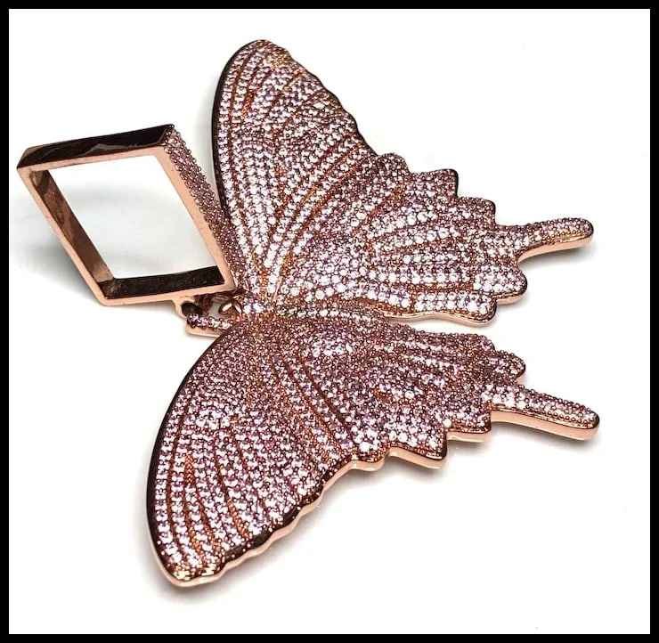 Estate Rose Gold Plated Sterling Silver Pave Oversized Butterfly Pendant - 2
