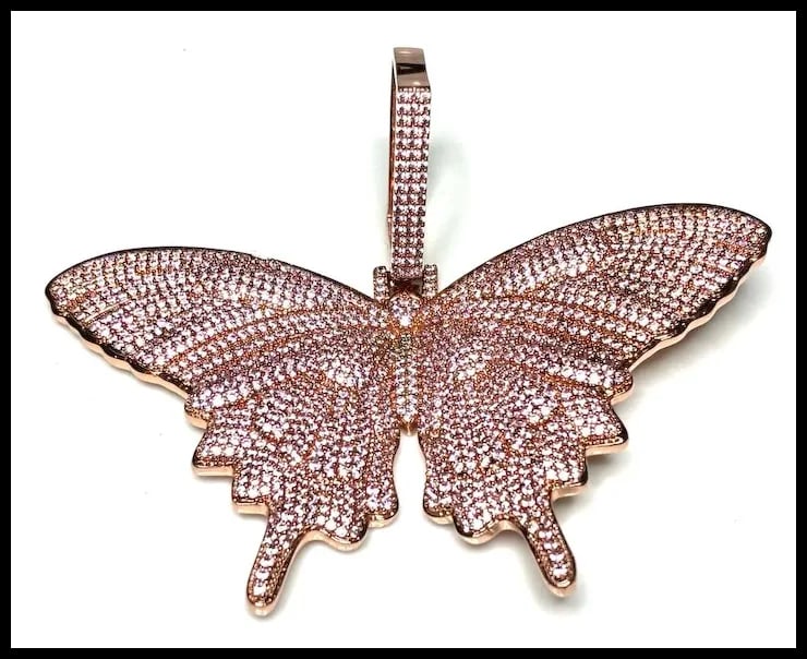 Estate Rose Gold Plated Sterling Silver Pave Oversized Butterfly Pendant - 3
