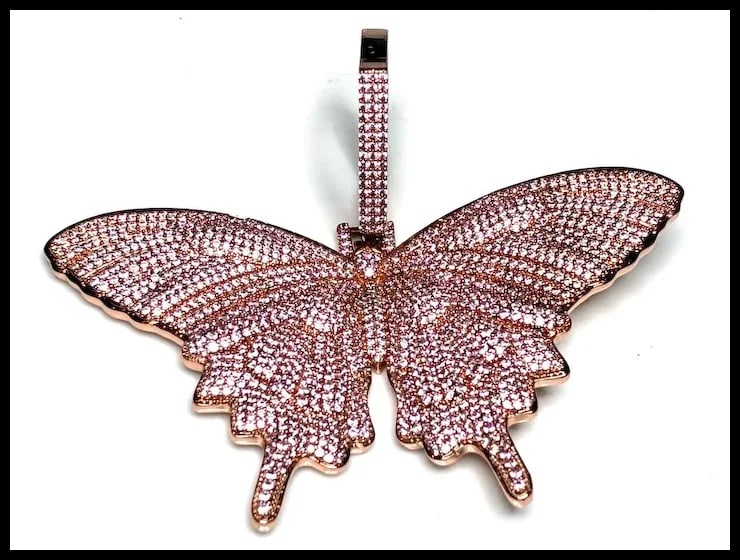 Estate Rose Gold Plated Sterling Silver Pave Oversized Butterfly Pendant - 4