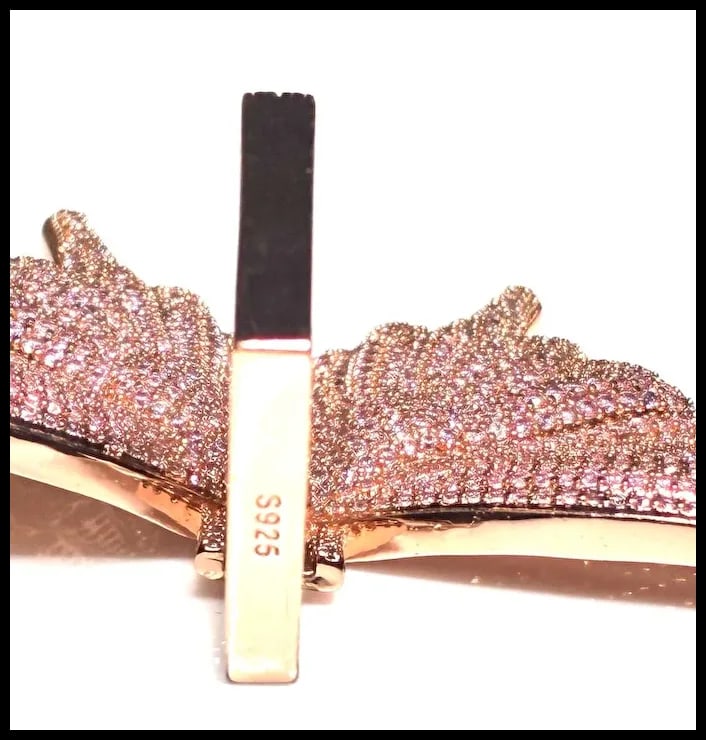 Estate Rose Gold Plated Sterling Silver Pave Oversized Butterfly Pendant - 5