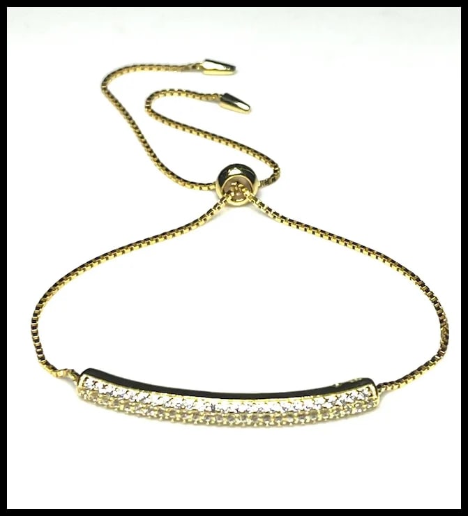 Estate Sterling Silver Gold Plated Pave CZ Bar Bolo Bracelet - 2