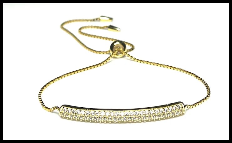 Estate Sterling Silver Gold Plated Pave CZ Bar Bolo Bracelet - 3