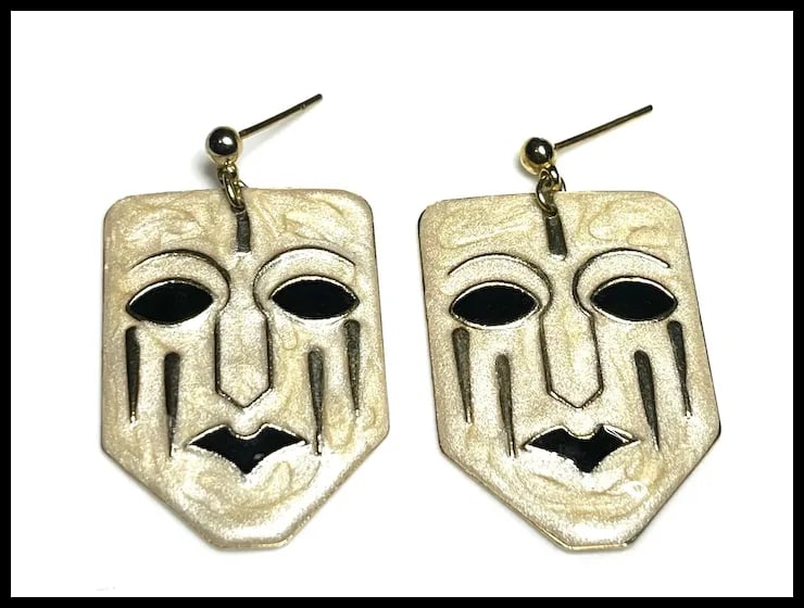 Vintage Enamel Mask Earrings - 2
