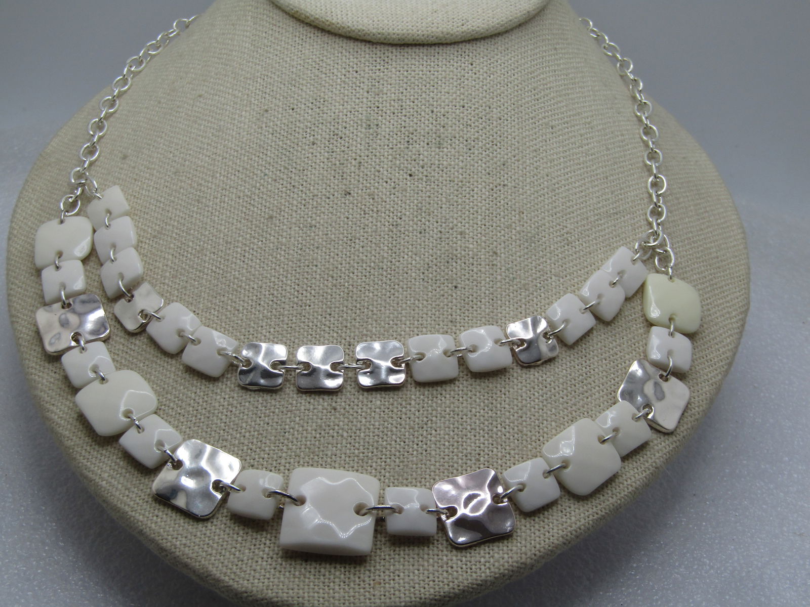 Vintage Swarovski White & Silver Necklace, 19", Double Strand Front, Swarovski, 1990's-2000's - 3