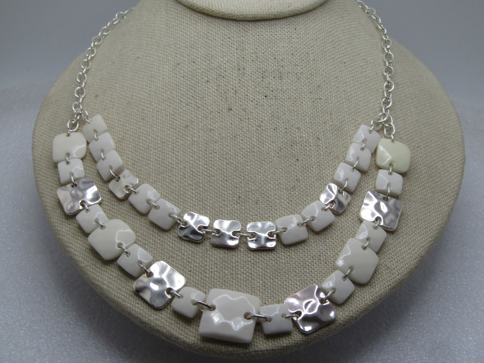 Vintage Swarovski White & Silver Necklace, 19", Double Strand Front, Swarovski, 1990's-2000's - 4