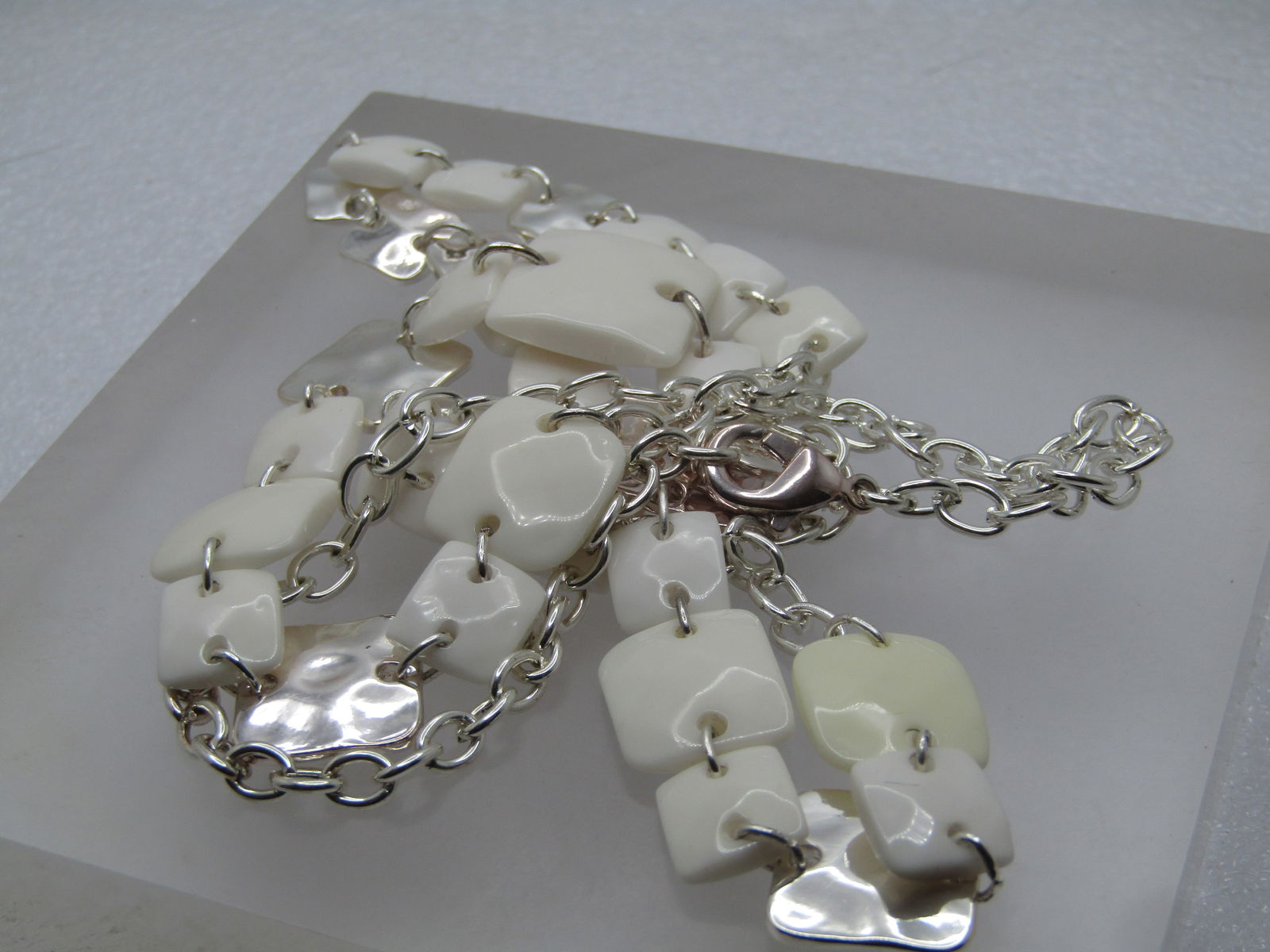 Vintage Swarovski White & Silver Necklace, 19", Double Strand Front, Swarovski, 1990's-2000's - 6