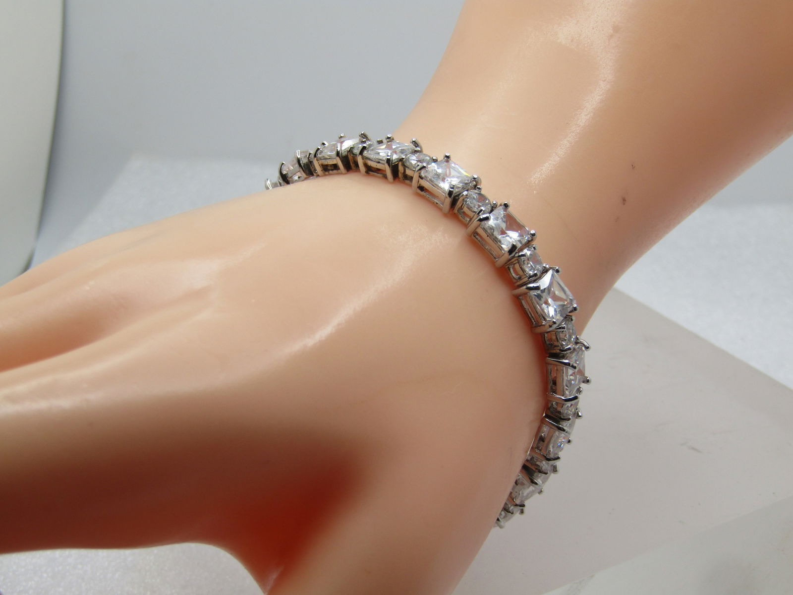Vintage Clear Crystal Tennis Bracelet, 7" 1990's (1 of 6)
