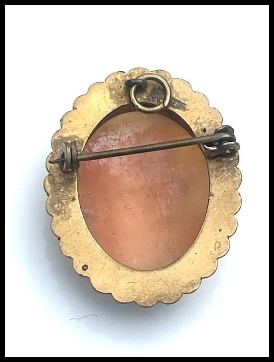 Vintage Left- Facing Shell Cameo with Scalloped Edge Brooch/Pendant - 5