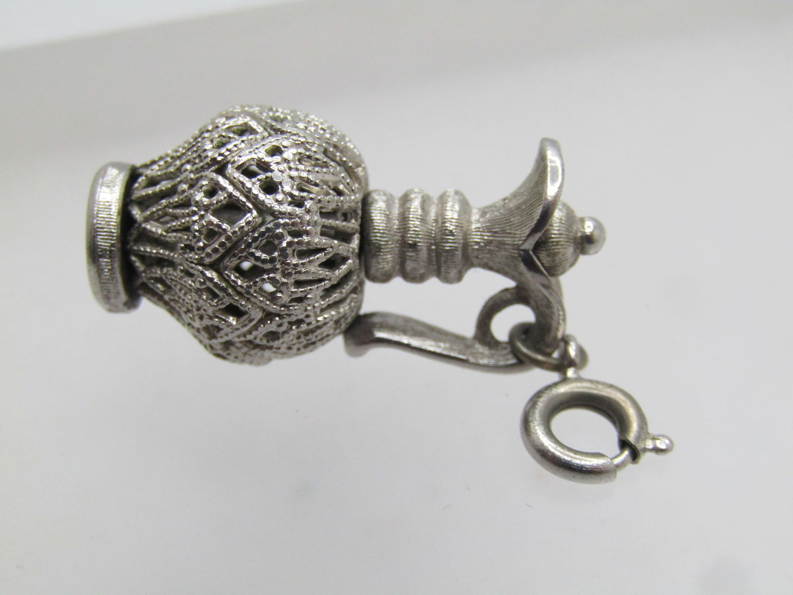 Vintage Monet Filigree Pitcher Charm or Pendant, 1960's, Spring Ring - 4