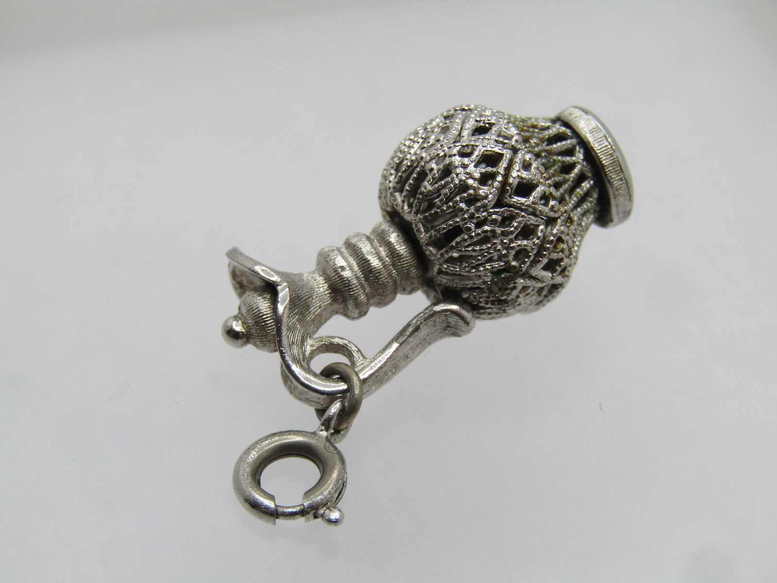 Vintage Monet Filigree Pitcher Charm or Pendant, 1960's, Spring Ring - 5