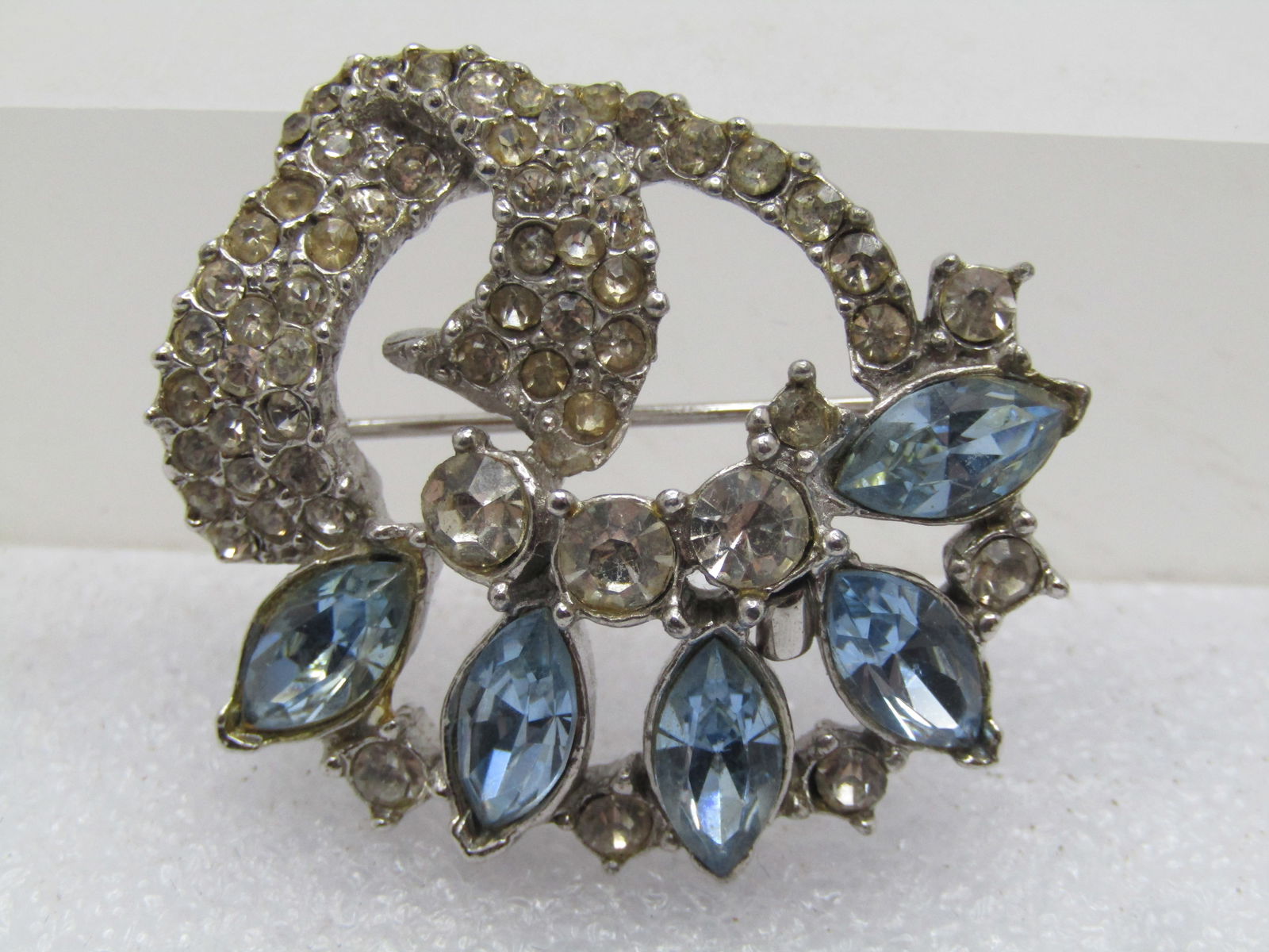 Vintage Blue & Clear Rhinestone Brooch, 1940's-1950's (1 of 7)